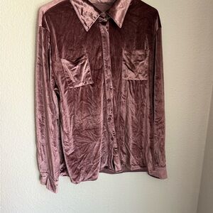 Velvet Button-Up Shirt in Mauve